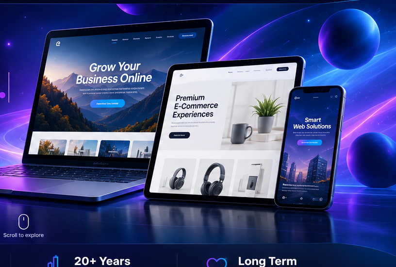Generated visual showing modern websites across laptop, tablet and mobile devices